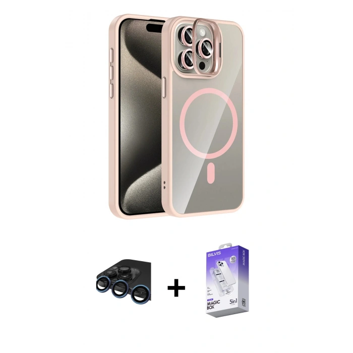 MARSİLYAN™- iPhone 15 Pro Max Kılıf Yadigar Asil Koleksiyonu - Siyah Bilvis 5in1 3D Magic Cam Ekran Koruyucu + Raze Metal Kamera Lens - LT