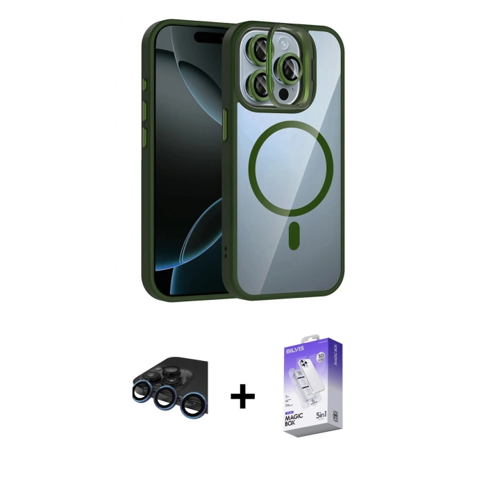 MARSİLYAN™- iPhone 15 Pro Max Kılıf Yadigar Asil Koleksiyonu - Siyah Bilvis 5in1 3D Magic Cam Ekran Koruyucu + Raze Metal Kamera Lens - LT