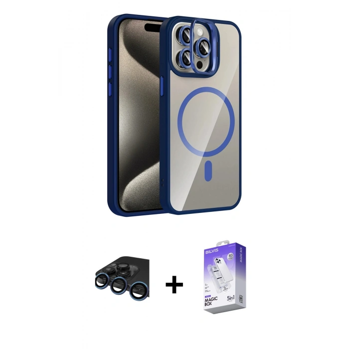 MARSİLYAN™- iPhone 15 Pro Max Kılıf Yadigar Asil Koleksiyonu - Siyah Bilvis 5in1 3D Magic Cam Ekran Koruyucu + Raze Metal Kamera Lens - LT