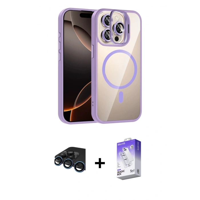MARSİLYAN™- iPhone 15 Pro Max Kılıf Yadigar Asil Koleksiyonu - Siyah Bilvis 5in1 3D Magic Cam Ekran Koruyucu + Raze Metal Kamera Lens - LT
