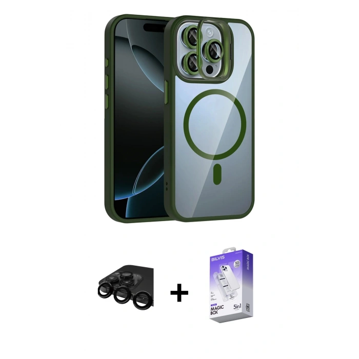 MARSİLYAN™- iPhone 15 Pro Max Kılıf Yadigar Asil Koleksiyonu - Siyah Bilvis 5in1 3D Magic Cam Ekran Koruyucu + Raze Metal Kamera Lens - SH