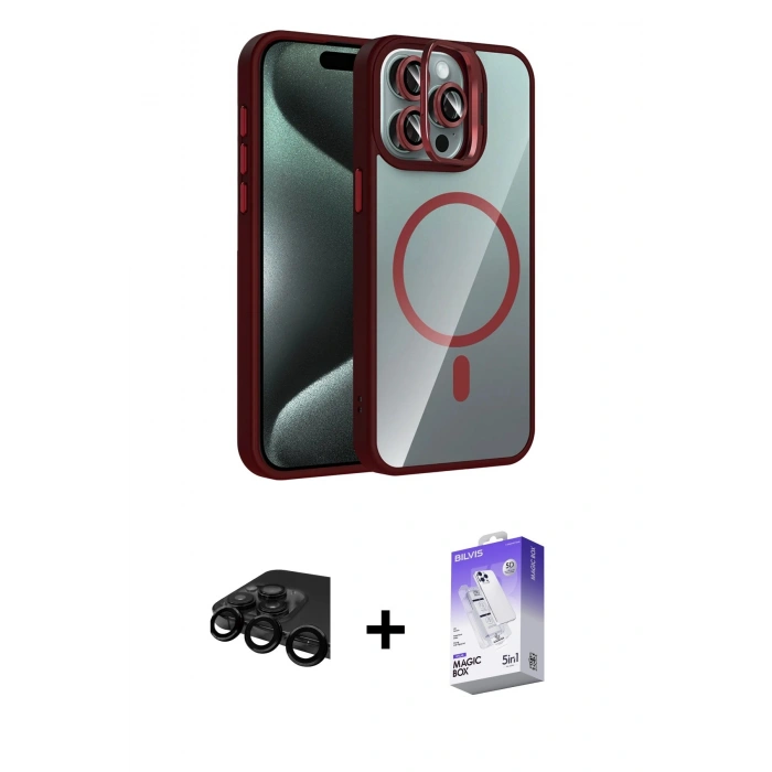 MARSİLYAN™- iPhone 15 Pro Max Kılıf Yadigar Asil Koleksiyonu - Siyah Bilvis 5in1 3D Magic Cam Ekran Koruyucu + Raze Metal Kamera Lens - SH