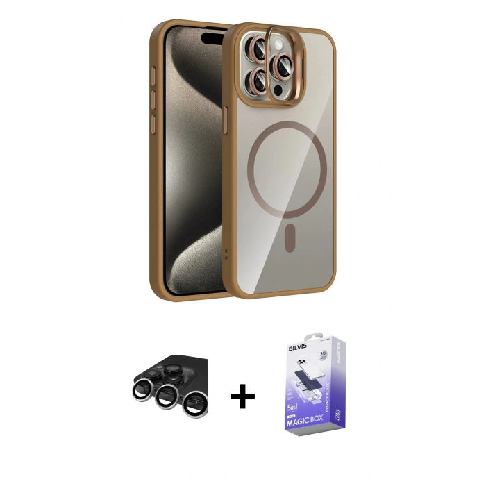 MARSİLYAN™- iPhone 15 Pro Max Kılıf Yadigar Asil Koleksiyonu - Siyah Bilvis 5in1 5D Magic Hayalet Cam Ekran Koruyucu + Raze Metal Kamera Lens - GS
