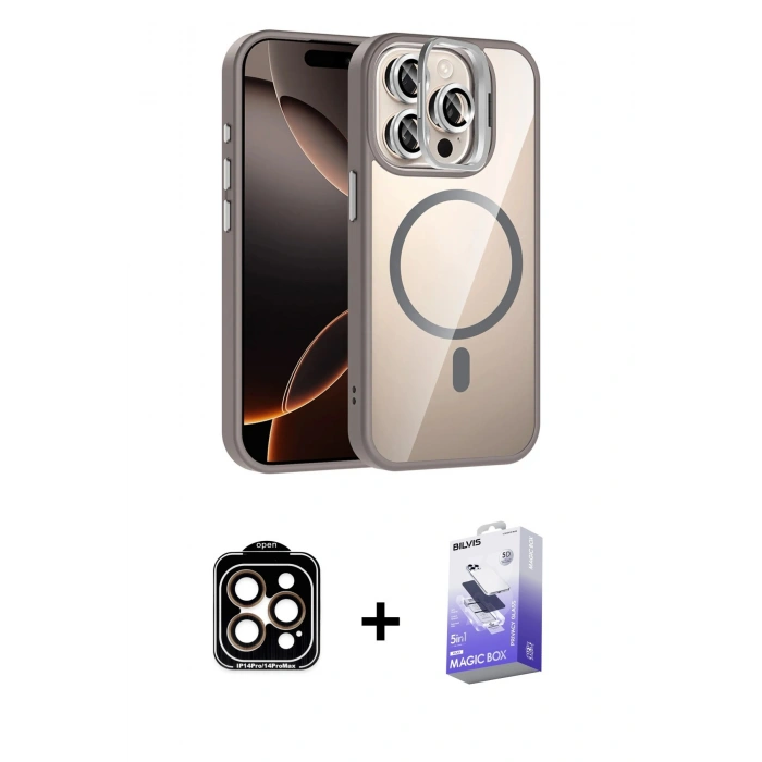 MARSİLYAN™- iPhone 15 Pro Max Kılıf Yadigar Asil Koleksiyonu - Siyah Bilvis 5in1 5D Magic Hayalet Cam Ekran Koruyucu + PVD Metal Kamera Lens - TU