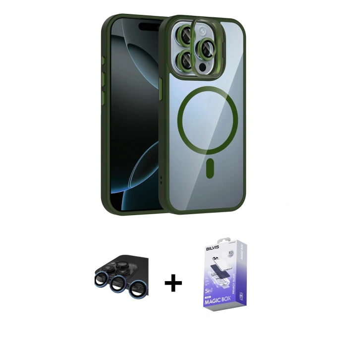 MARSİLYAN™- iPhone 15 Pro Max Kılıf Yadigar Asil Koleksiyonu - Siyah Bilvis 5in1 5D Magic Hayalet Cam Ekran Koruyucu + Raze Metal Kamera Lens - LT