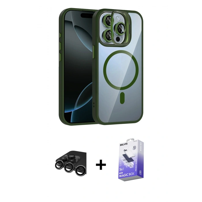 MARSİLYAN™- iPhone 15 Pro Max Kılıf Yadigar Asil Koleksiyonu - Siyah Bilvis 5in1 5D Magic Hayalet Cam Ekran Koruyucu + Raze Metal Kamera Lens - TMGI