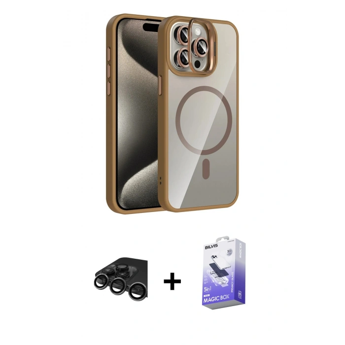 MARSİLYAN™- iPhone 15 Pro Max Kılıf Yadigar Asil Koleksiyonu - Siyah Bilvis 5in1 5D Magic Hayalet Cam Ekran Koruyucu + Raze Metal Kamera Lens - TMGI