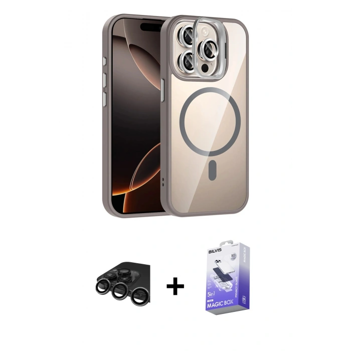 MARSİLYAN™- iPhone 15 Pro Max Kılıf Yadigar Asil Koleksiyonu - Siyah Bilvis 5in1 5D Magic Hayalet Cam Ekran Koruyucu + Raze Metal Kamera Lens - TMGI