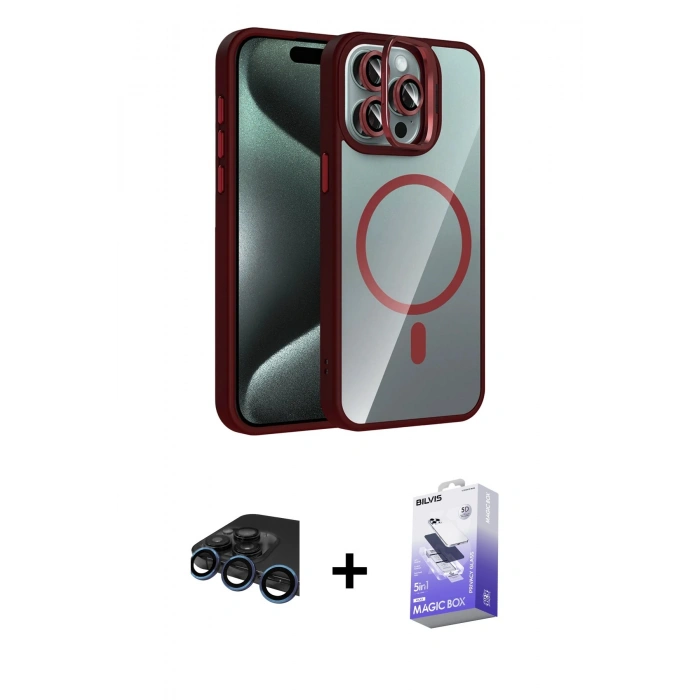 MARSİLYAN™- iPhone 15 Pro Max Kılıf Yadigar Asil Koleksiyonu - Siyah Bilvis 5in1 5D Magic Hayalet Cam Ekran Koruyucu + Raze Metal Kamera Lens - LT