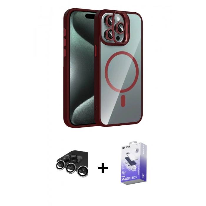 MARSİLYAN™- iPhone 15 Pro Max Kılıf Yadigar Asil Koleksiyonu - Siyah Bilvis 5in1 5D Magic Hayalet Cam Ekran Koruyucu + Raze Metal Kamera Lens - GS