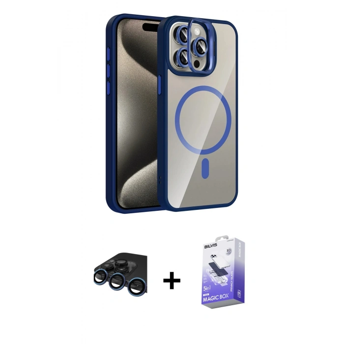 MARSİLYAN™- iPhone 15 Pro Max Kılıf Yadigar Asil Koleksiyonu - Siyah Bilvis 5in1 5D Magic Hayalet Cam Ekran Koruyucu + Raze Metal Kamera Lens - LT