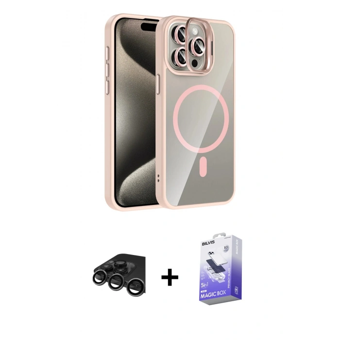 MARSİLYAN™- iPhone 15 Pro Max Kılıf Yadigar Asil Koleksiyonu - Siyah Bilvis 5in1 5D Magic Hayalet Cam Ekran Koruyucu + Raze Metal Kamera Lens - TMGI