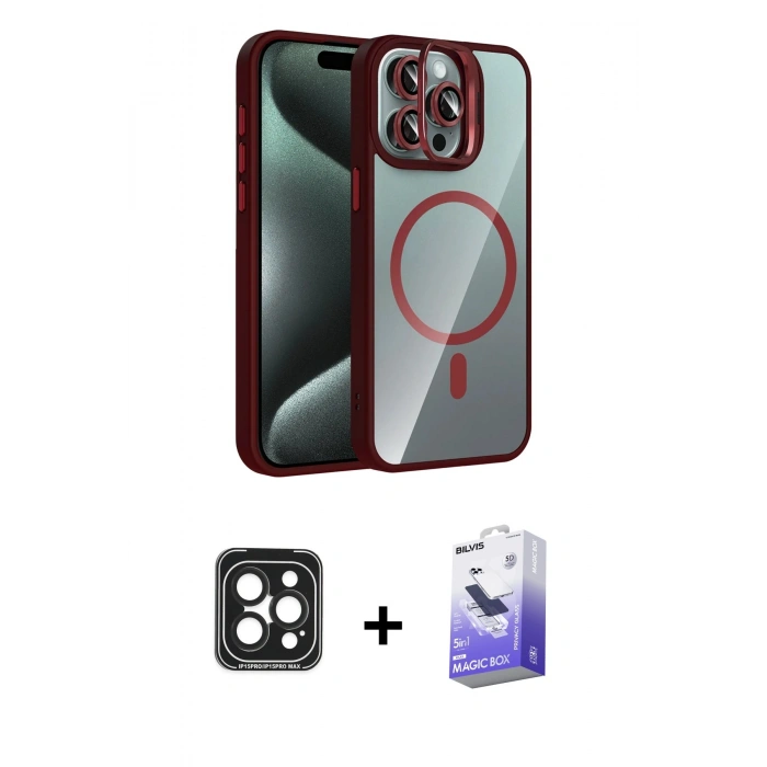 MARSİLYAN™- iPhone 15 Pro Max Kılıf Yadigar Asil Koleksiyonu - Siyah Bilvis 5in1 5D Magic Hayalet Cam Ekran Koruyucu + PVD Metal Kamera Lens - SH