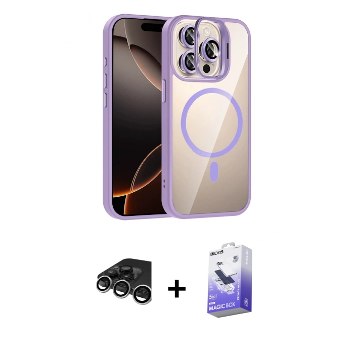 MARSİLYAN™- iPhone 15 Pro Max Kılıf Yadigar Asil Koleksiyonu - Siyah Bilvis 5in1 5D Magic Hayalet Cam Ekran Koruyucu + Raze Metal Kamera Lens - GS