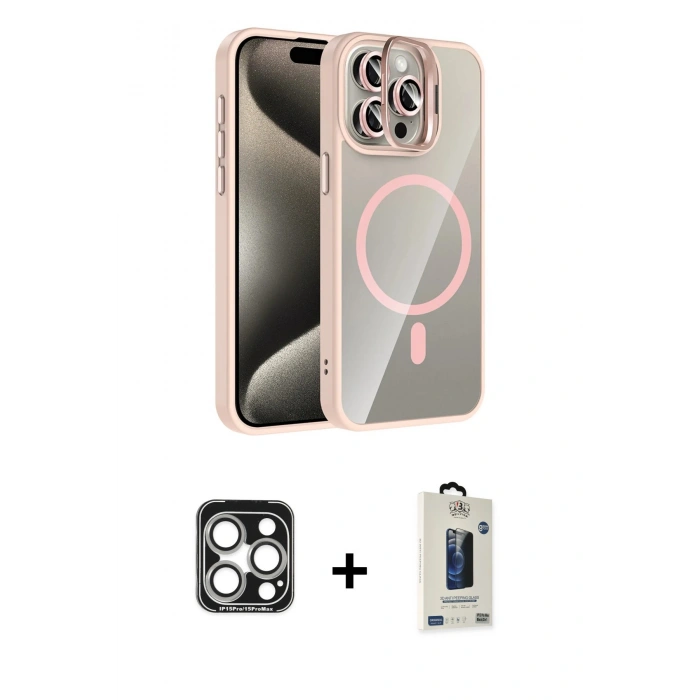 MARSİLYAN™- iPhone 15 Pro Max Kılıf Yadigar Asil Koleksiyonu - Siyah Bilvis Hayalet Cam Ekran Koruyucu + PVD Metal Kamera Lens - GS
