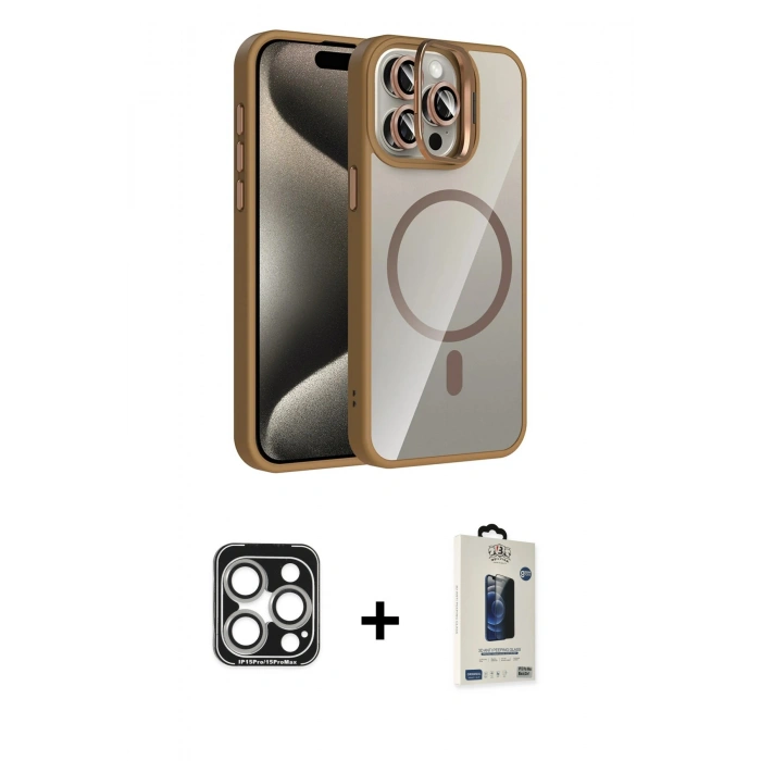 MARSİLYAN™- iPhone 15 Pro Max Kılıf Yadigar Asil Koleksiyonu - Siyah Bilvis Hayalet Cam Ekran Koruyucu + PVD Metal Kamera Lens - GS