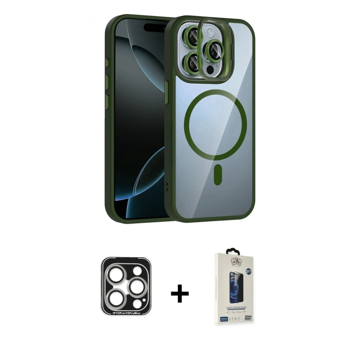 MARSİLYAN™- iPhone 15 Pro Max Kılıf Yadigar Asil Koleksiyonu - Siyah Bilvis Hayalet Cam Ekran Koruyucu + PVD Metal Kamera Lens - GS