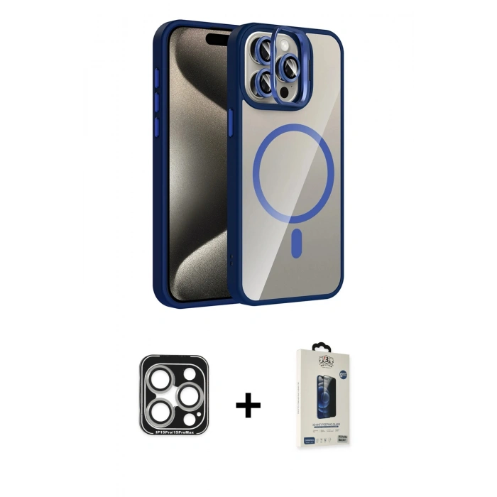 MARSİLYAN™- iPhone 15 Pro Max Kılıf Yadigar Asil Koleksiyonu - Siyah Bilvis Hayalet Cam Ekran Koruyucu + PVD Metal Kamera Lens - GS