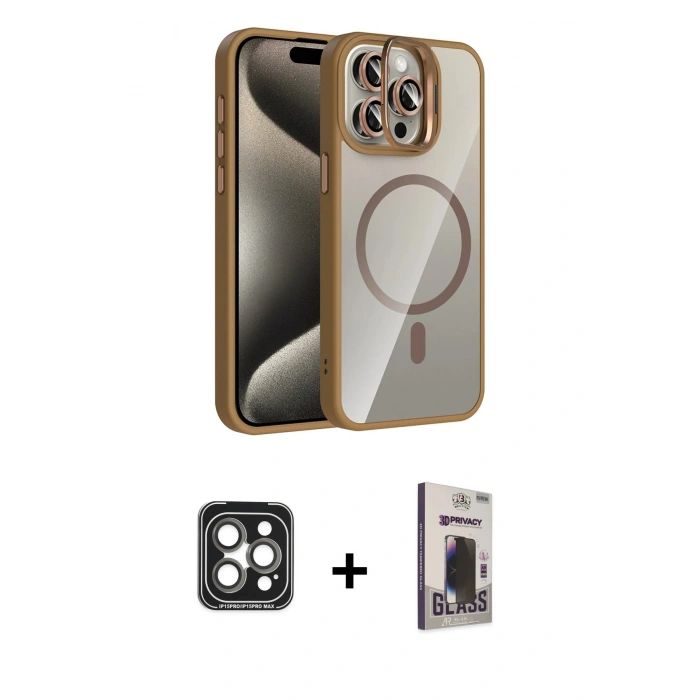 MARSİLYAN™- iPhone 15 Pro Max Kılıf Yadigar Asil Koleksiyonu - Siyah Bilvis Hayalet Cam Ekran Koruyucu + PVD Metal Kamera Lens - GI