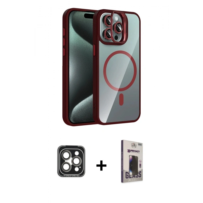 MARSİLYAN™- iPhone 15 Pro Max Kılıf Yadigar Asil Koleksiyonu - Siyah Bilvis Hayalet Cam Ekran Koruyucu + PVD Metal Kamera Lens - GI