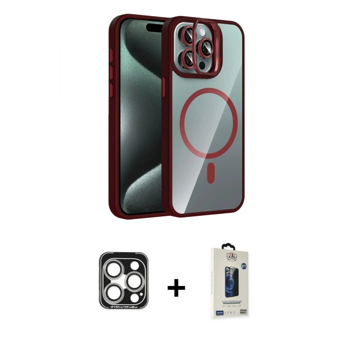 MARSİLYAN™- iPhone 15 Pro Max Kılıf Yadigar Asil Koleksiyonu - Siyah Bilvis Hayalet Cam Ekran Koruyucu + PVD Metal Kamera Lens - GS