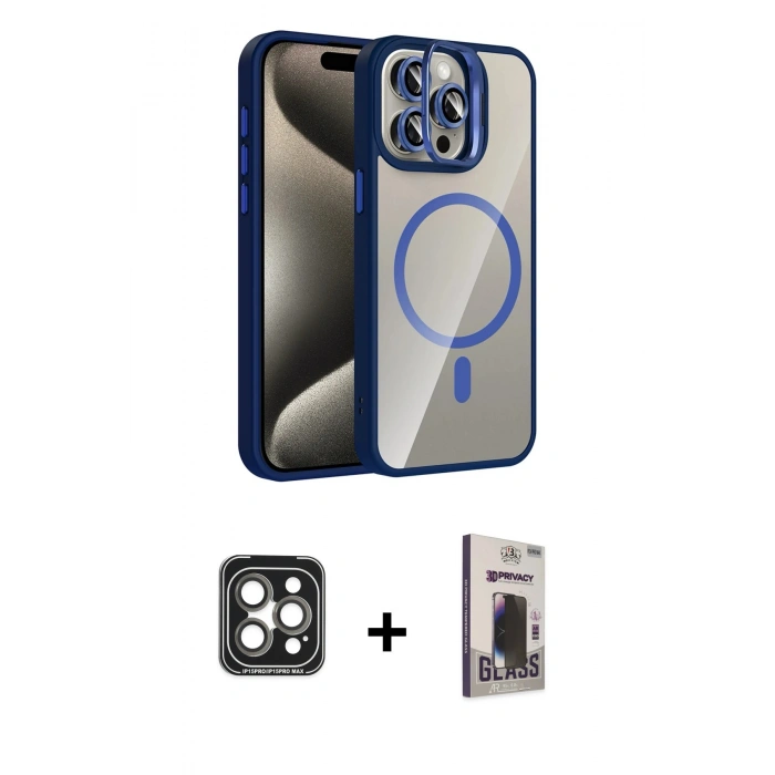 MARSİLYAN™- iPhone 15 Pro Max Kılıf Yadigar Asil Koleksiyonu - Siyah Bilvis Hayalet Cam Ekran Koruyucu + PVD Metal Kamera Lens - GI