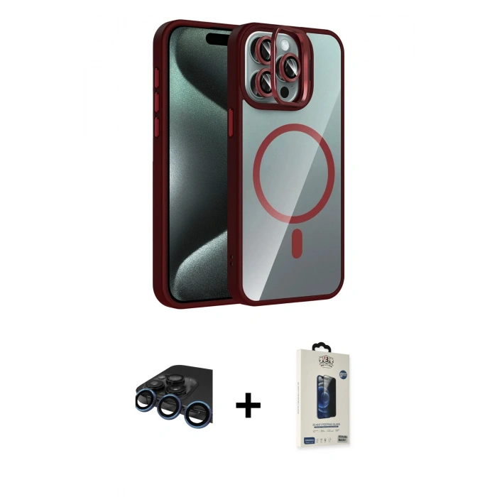 MARSİLYAN™- iPhone 15 Pro Max Kılıf Yadigar Asil Koleksiyonu - Siyah Bilvis Hayalet Cam Ekran Koruyucu + Raze Metal Kamera Lens - LT