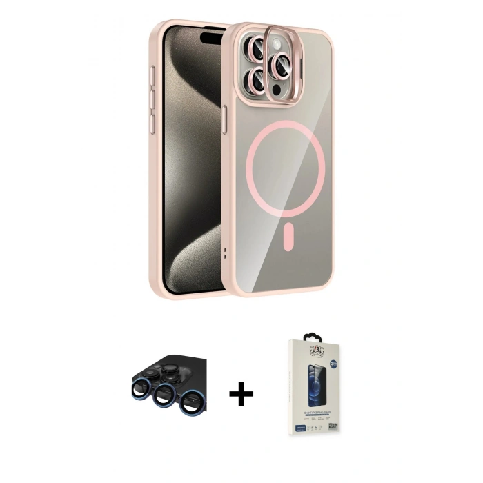 MARSİLYAN™- iPhone 15 Pro Max Kılıf Yadigar Asil Koleksiyonu - Siyah Bilvis Hayalet Cam Ekran Koruyucu + Raze Metal Kamera Lens - LT