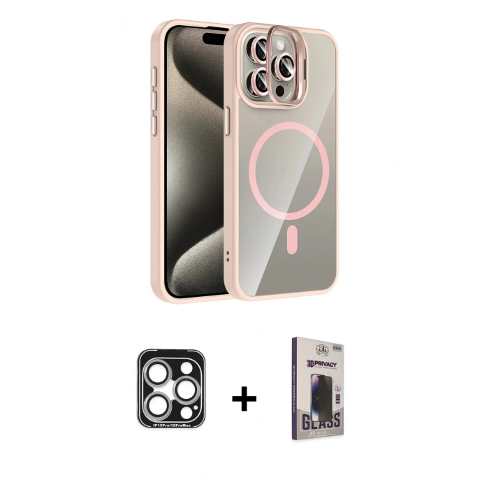 MARSİLYAN™- iPhone 15 Pro Max Kılıf Yadigar Asil Koleksiyonu - Siyah Bilvis Hayalet Cam Ekran Koruyucu + PVD Metal Kamera Lens - GS