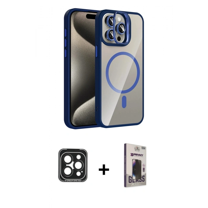 MARSİLYAN™- iPhone 15 Pro Max Kılıf Yadigar Asil Koleksiyonu - Siyah Bilvis Hayalet Cam Ekran Koruyucu + PVD Metal Kamera Lens - SH