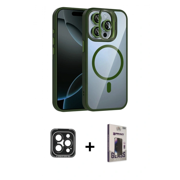 MARSİLYAN™- iPhone 15 Pro Max Kılıf Yadigar Asil Koleksiyonu - Siyah Bilvis Hayalet Cam Ekran Koruyucu + PVD Metal Kamera Lens - SH