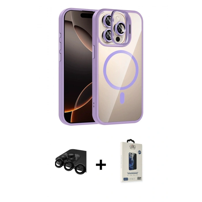 MARSİLYAN™- iPhone 15 Pro Max Kılıf Yadigar Asil Koleksiyonu - Siyah Bilvis Hayalet Cam Ekran Koruyucu + Raze Metal Kamera Lens - SH
