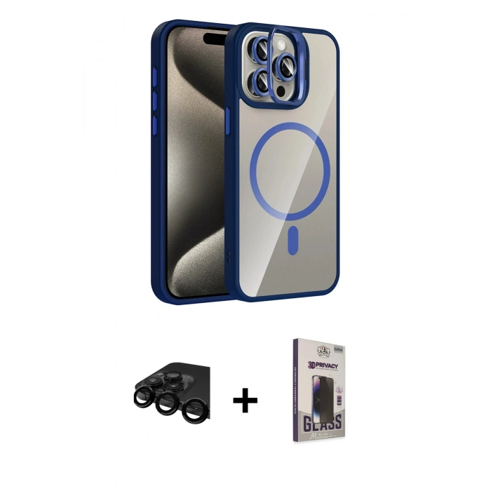 MARSİLYAN™- iPhone 15 Pro Max Kılıf Yadigar Asil Koleksiyonu - Siyah Bilvis Hayalet Cam Ekran Koruyucu + Raze Metal Kamera Lens - SH