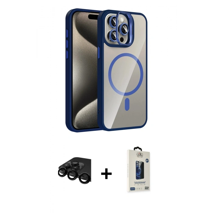 MARSİLYAN™- iPhone 15 Pro Max Kılıf Yadigar Asil Koleksiyonu - Siyah Bilvis Hayalet Cam Ekran Koruyucu + Raze Metal Kamera Lens - SH