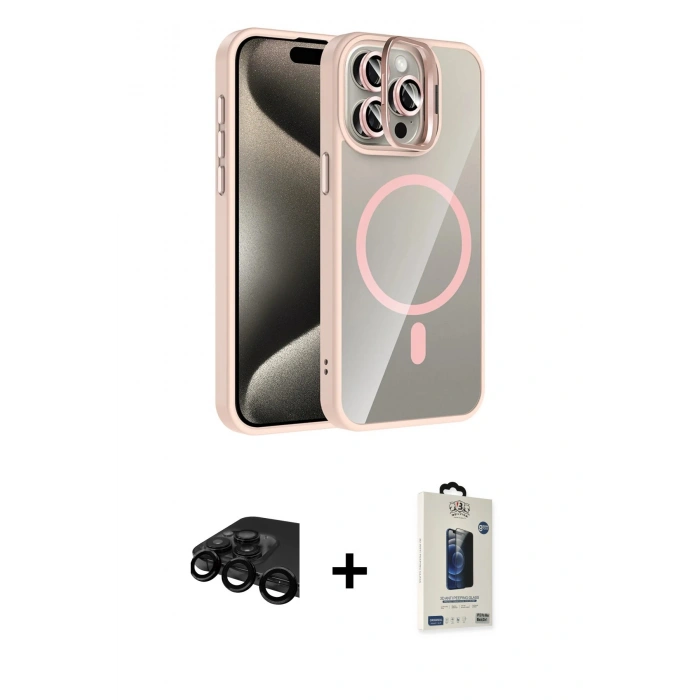 MARSİLYAN™- iPhone 15 Pro Max Kılıf Yadigar Asil Koleksiyonu - Siyah Bilvis Hayalet Cam Ekran Koruyucu + Raze Metal Kamera Lens - SH