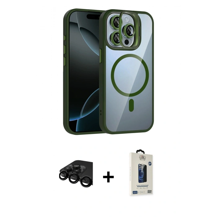 MARSİLYAN™- iPhone 15 Pro Max Kılıf Yadigar Asil Koleksiyonu - Siyah Bilvis Hayalet Cam Ekran Koruyucu + Raze Metal Kamera Lens - SH