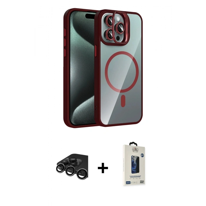 MARSİLYAN™- iPhone 15 Pro Max Kılıf Yadigar Asil Koleksiyonu - Siyah Bilvis Hayalet Cam Ekran Koruyucu + Raze Metal Kamera Lens - TMGI