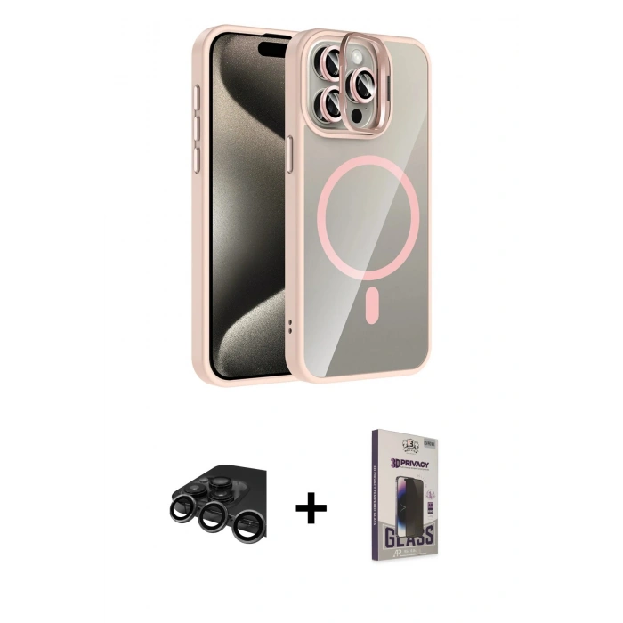 MARSİLYAN™- iPhone 15 Pro Max Kılıf Yadigar Asil Koleksiyonu - Siyah Bilvis Hayalet Cam Ekran Koruyucu + Raze Metal Kamera Lens - TMGI