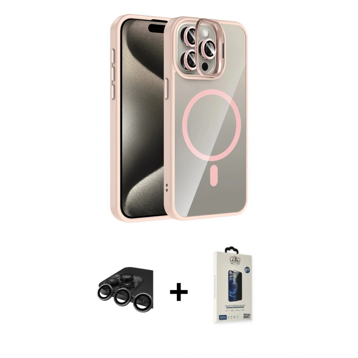 MARSİLYAN™- iPhone 15 Pro Max Kılıf Yadigar Asil Koleksiyonu - Siyah Bilvis Hayalet Cam Ekran Koruyucu + Raze Metal Kamera Lens - TMGI
