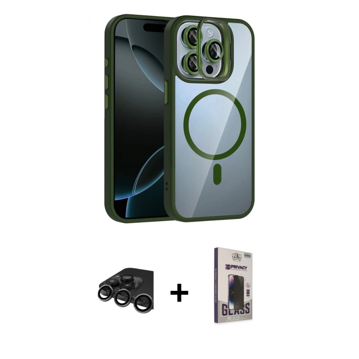 MARSİLYAN™- iPhone 15 Pro Max Kılıf Yadigar Asil Koleksiyonu - Siyah Bilvis Hayalet Cam Ekran Koruyucu + Raze Metal Kamera Lens - TMGI