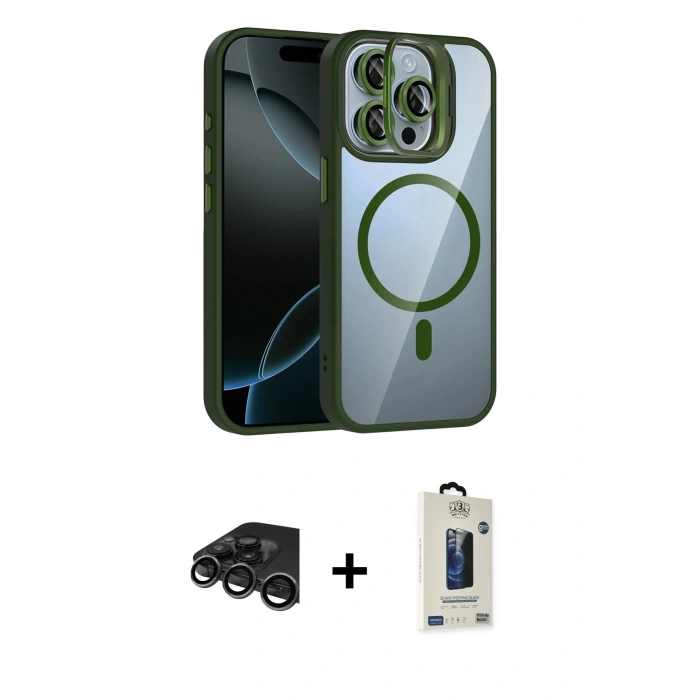 MARSİLYAN™- iPhone 15 Pro Max Kılıf Yadigar Asil Koleksiyonu - Siyah Bilvis Hayalet Cam Ekran Koruyucu + Raze Metal Kamera Lens - TMGI