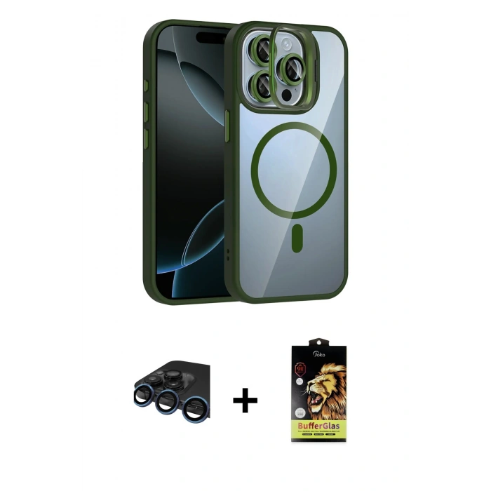 MARSİLYAN™- iPhone 15 Pro Max Kılıf Yadigar Asil Koleksiyonu - Siyah Buffer Cam Ekran Koruyucu + Raze Metal Kamera Lens - LT