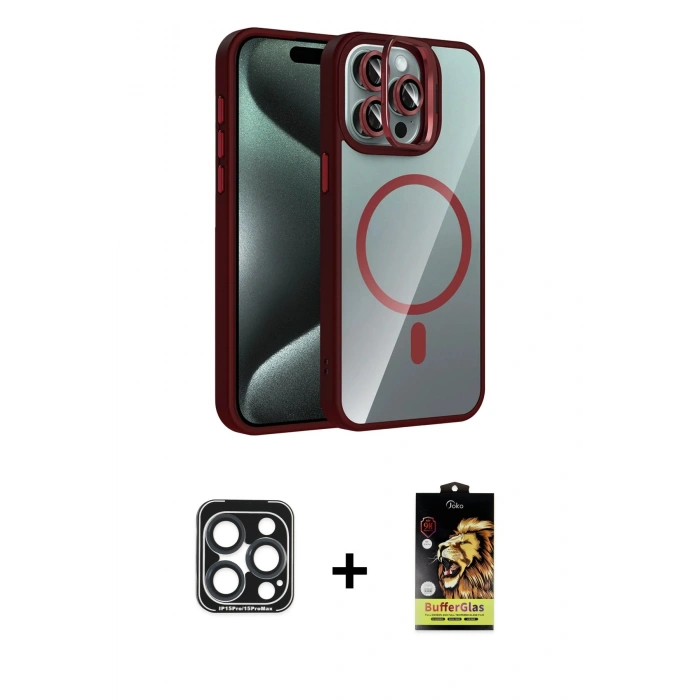 MARSİLYAN™- iPhone 15 Pro Max Kılıf Yadigar Asil Koleksiyonu - Siyah Buffer Cam Ekran Koruyucu + PVD Metal Kamera Lens - LT