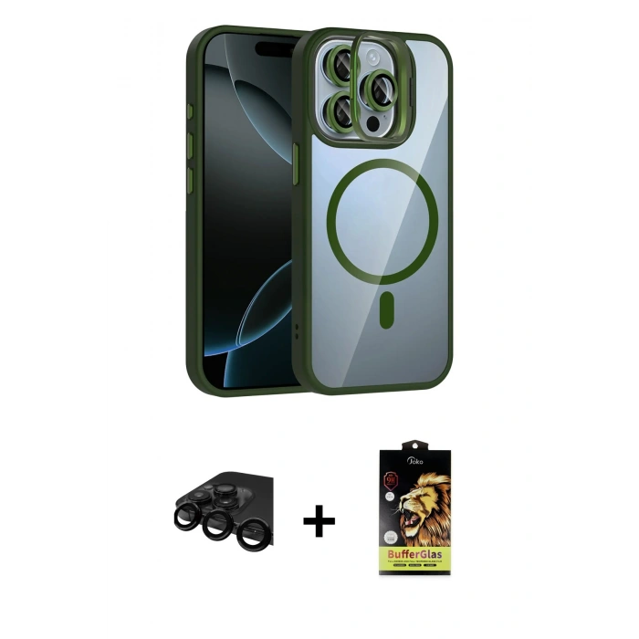 MARSİLYAN™- iPhone 15 Pro Max Kılıf Yadigar Asil Koleksiyonu - Siyah Buffer Cam Ekran Koruyucu + Raze Metal Kamera Lens - SH