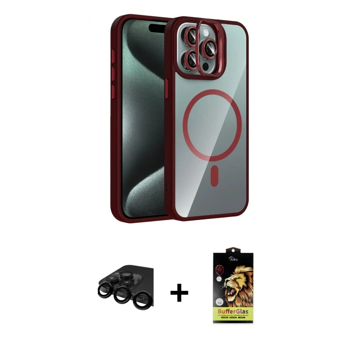 MARSİLYAN™- iPhone 15 Pro Max Kılıf Yadigar Asil Koleksiyonu - Siyah Buffer Cam Ekran Koruyucu + Raze Metal Kamera Lens - SH