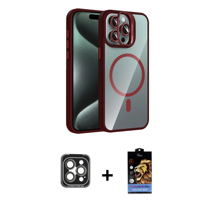 MARSİLYAN™- iPhone 15 Pro Max Kılıf Yadigar Asil Koleksiyonu - Siyah Buffer Hayalet Cam Ekran Koruyucu + PVD Metal Kamera Lens - GI