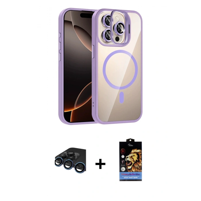 MARSİLYAN™- iPhone 15 Pro Max Kılıf Yadigar Asil Koleksiyonu - Siyah Buffer Hayalet Cam Ekran Koruyucu + Raze Metal Kamera Lens - LT