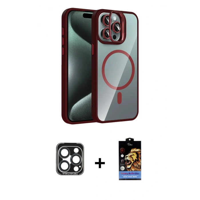 MARSİLYAN™- iPhone 15 Pro Max Kılıf Yadigar Asil Koleksiyonu - Siyah Buffer Hayalet Cam Ekran Koruyucu + PVD Metal Kamera Lens - LT