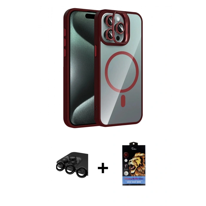MARSİLYAN™- iPhone 15 Pro Max Kılıf Yadigar Asil Koleksiyonu - Siyah Buffer Hayalet Cam Ekran Koruyucu + Raze Metal Kamera Lens - SH