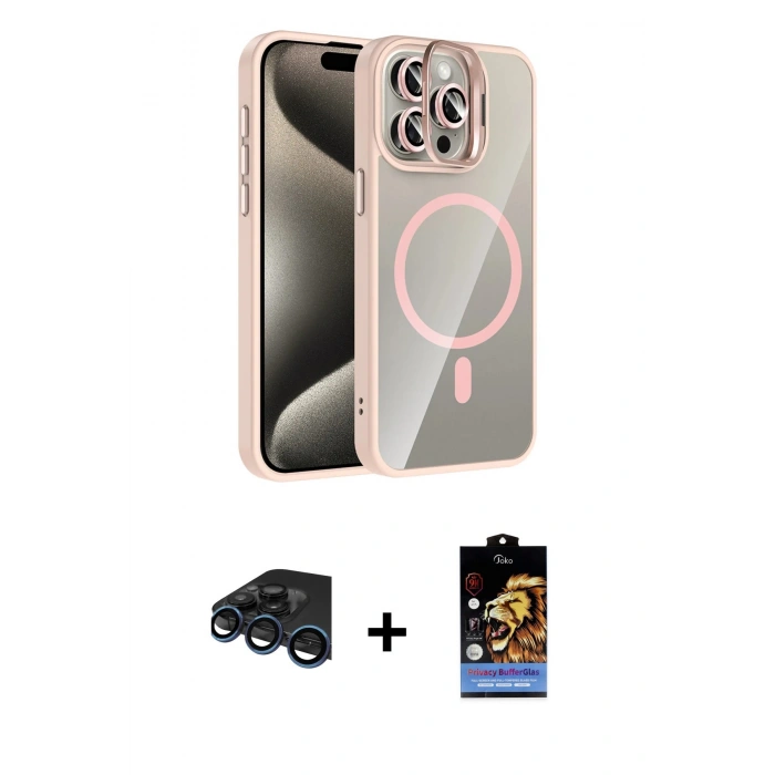 MARSİLYAN™- iPhone 15 Pro Max Kılıf Yadigar Asil Koleksiyonu - Siyah Buffer Hayalet Cam Ekran Koruyucu + Raze Metal Kamera Lens - LT